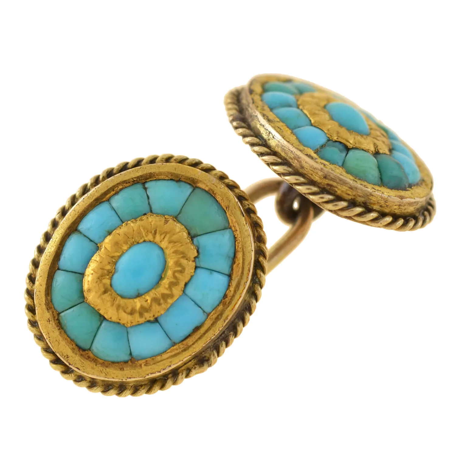 Victorian 15kt Inlaid Persian Turquoise Cufflinks