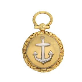 Victorian 15kt Open Window Locket   Sterling Anchor Pendant