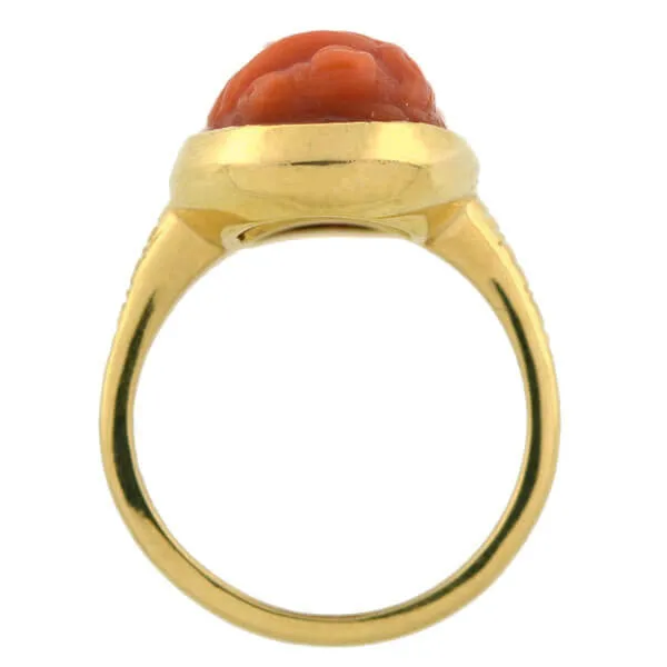 Victorian 18kt Carved Natural Coral Cameo Ring