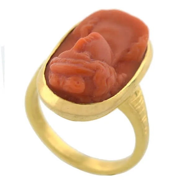 Victorian 18kt Carved Natural Coral Cameo Ring