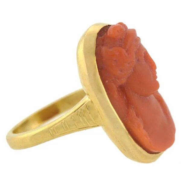 Victorian 18kt Carved Natural Coral Cameo Ring