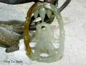 Vintage Birds in Bamboo  Open Carved Jadeite Pendant (V1255)