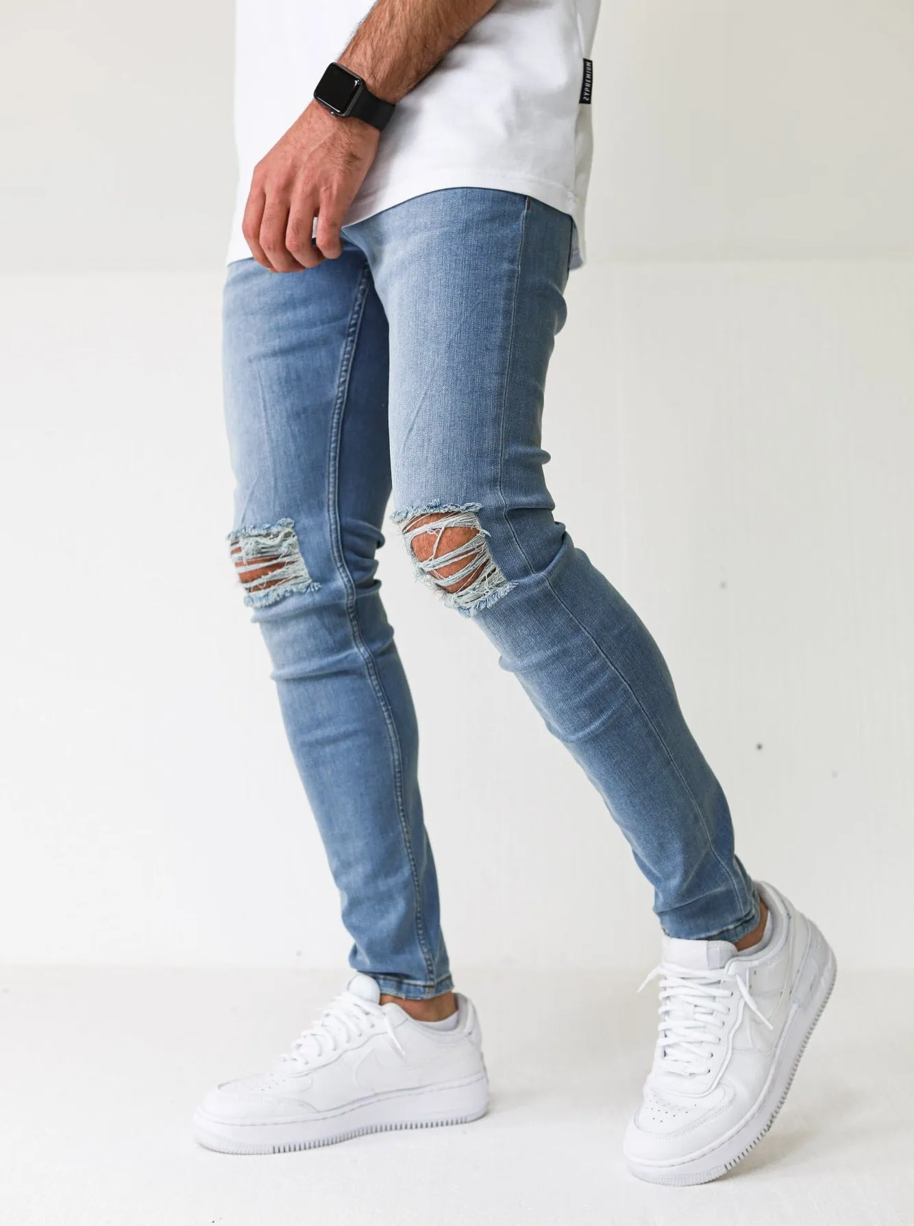 Vintage Blue Knee Ripped Jeans