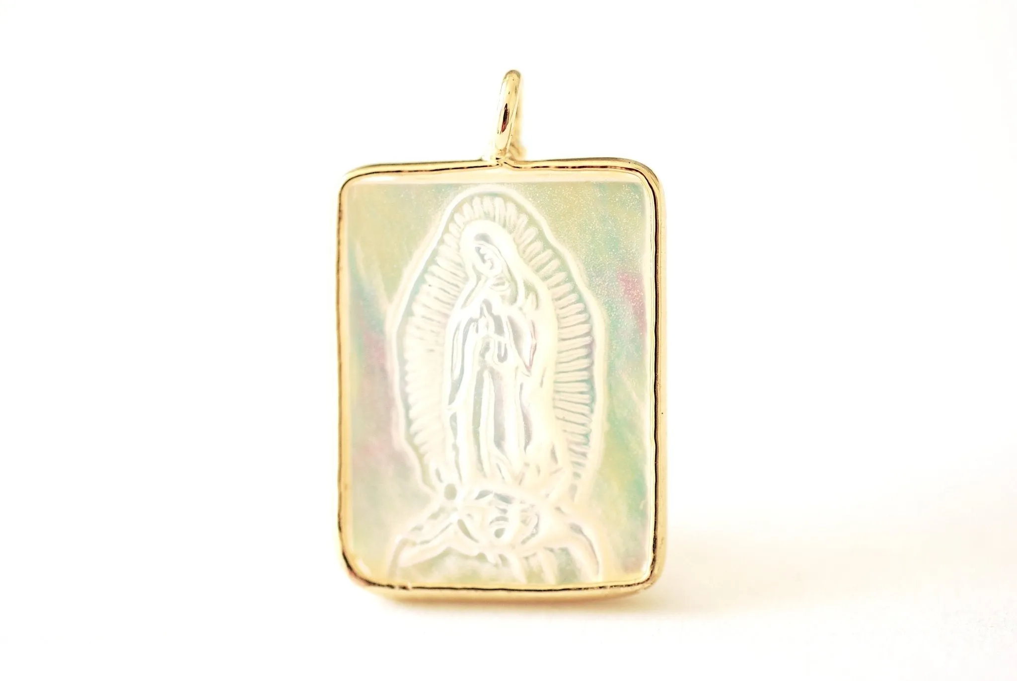 Wholesale Mother of Pearl Rectangle Virgin Mary Our Lady of Guadalupe Miraculous Catholic Religious Pendant Sacred Heart Cabochon