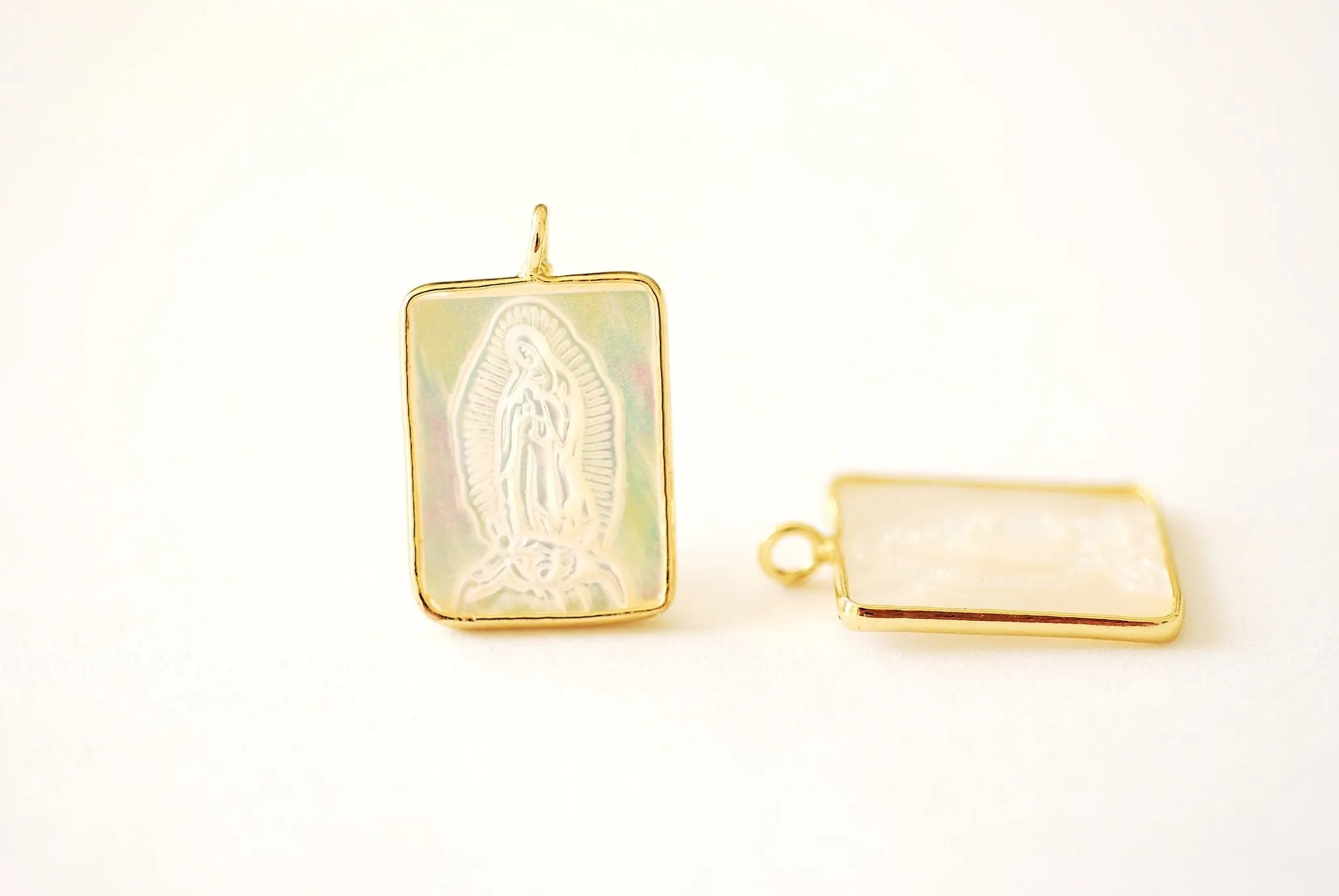 Wholesale Mother of Pearl Rectangle Virgin Mary Our Lady of Guadalupe Miraculous Catholic Religious Pendant Sacred Heart Cabochon