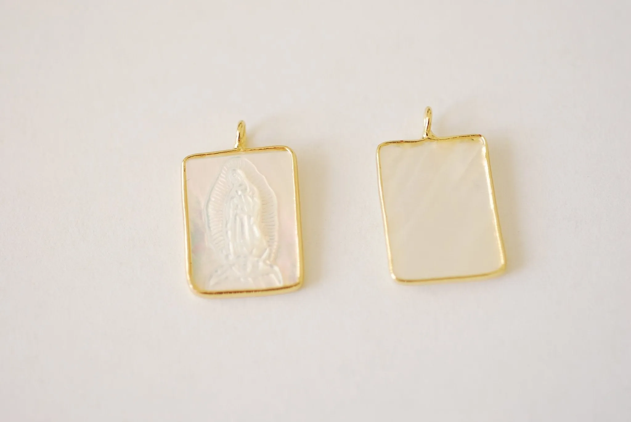 Wholesale Mother of Pearl Rectangle Virgin Mary Our Lady of Guadalupe Miraculous Catholic Religious Pendant Sacred Heart Cabochon