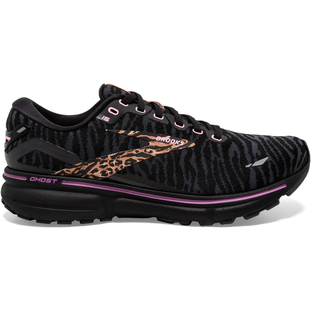 Women's Brooks Ghost 15, Black/Spring Crocus/Sunburn, 5.5 B Medium