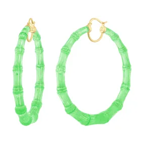 XL Lime Green Lucite Bamboo Hoop Earrings