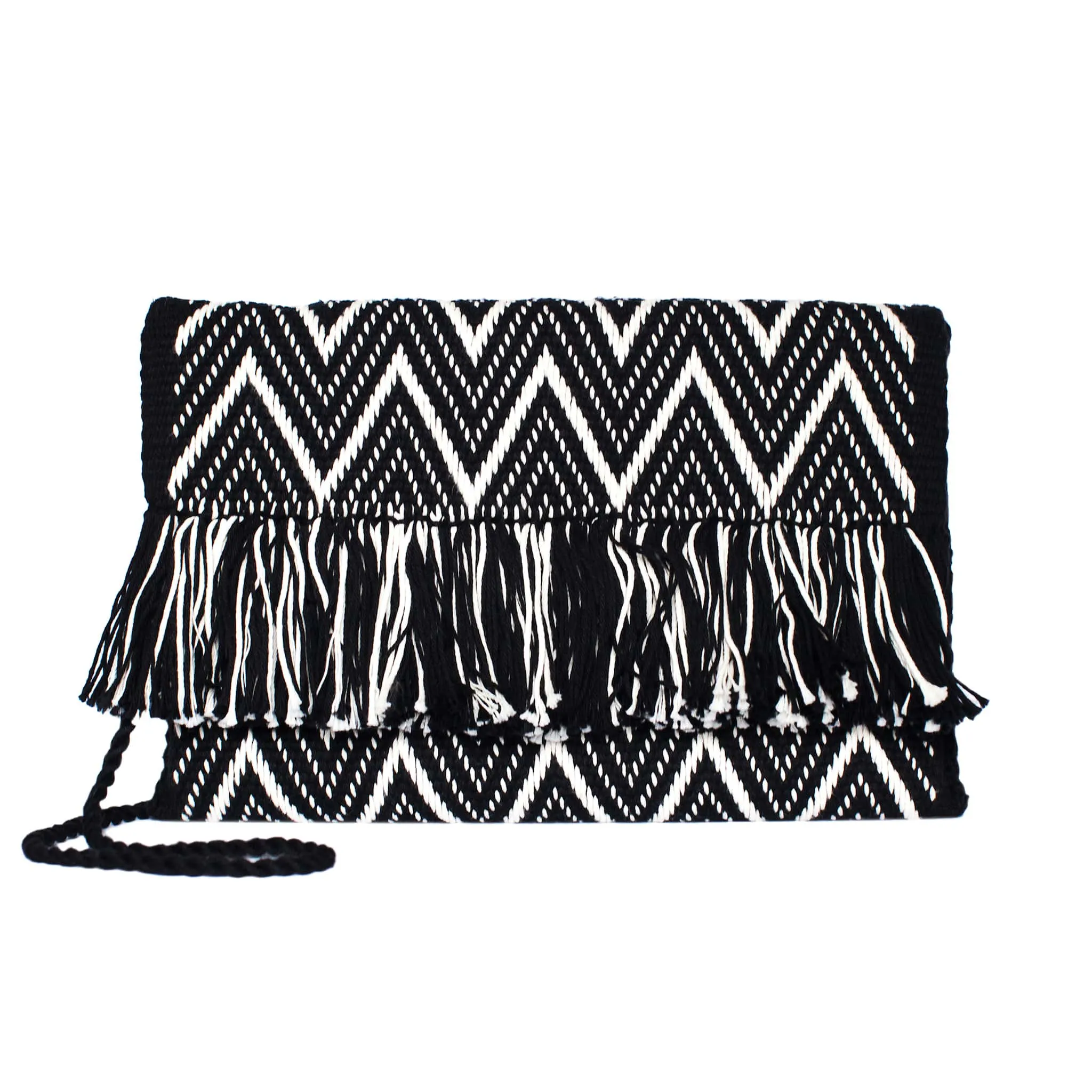 Zig Zag Cotton Clutch Bag in Black and White