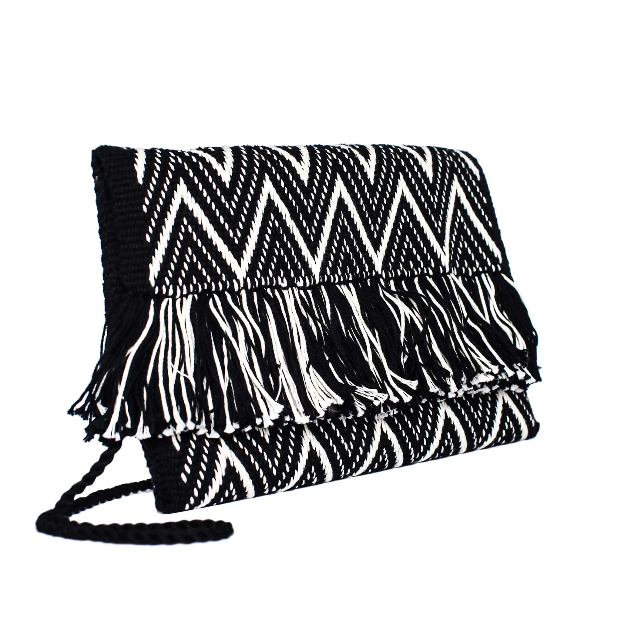 Zig Zag Cotton Clutch Bag in Black and White